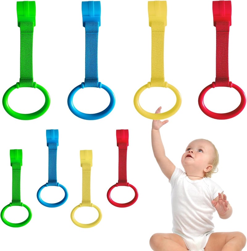 feehope 8Pcs Playpen Pull Up Rings, Plastic Adjustable Safety Baby Pull Up Rings – Toddler Walking Assistant, Easy Install for Playpen, Adjustable Plastic Circles for Crib with Standing Support - Image 1